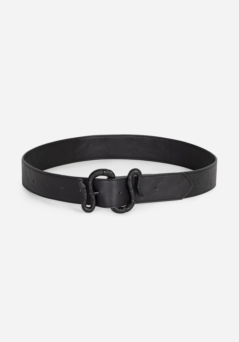 Mamba Debossed Belt With Snake Buckle - Black