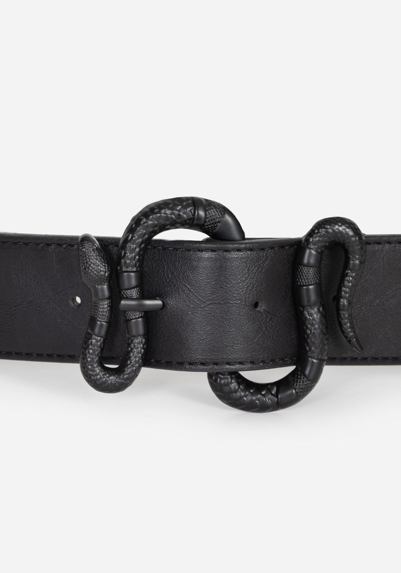 Mamba Debossed Belt With Snake Buckle - Black