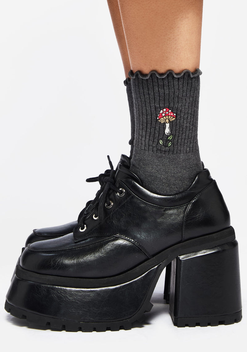Morchella Embroidered Mushroom Socks