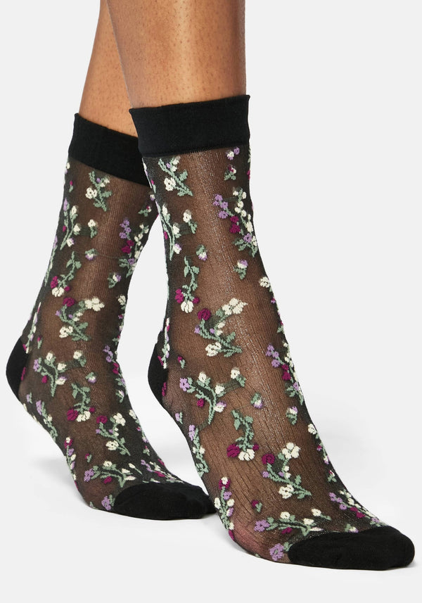 Everblooming Floral Mesh Socks - Purple