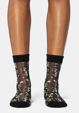 Everblooming Floral Mesh Socks - Purple