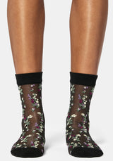 Everblooming Floral Mesh Socks - Purple