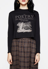 Poetry of Melancholy Graphic Print Long Sleeve Crop Top