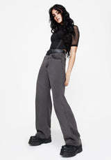 Nara Wide Leg Distressed Gothic Embroidery Jeans
