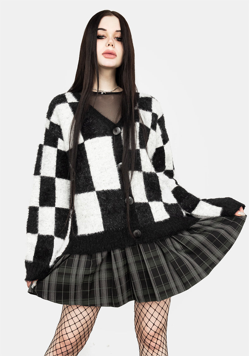 Two-Tone Checkerboard Cardigan