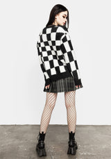 Two-Tone Checkerboard Cardigan