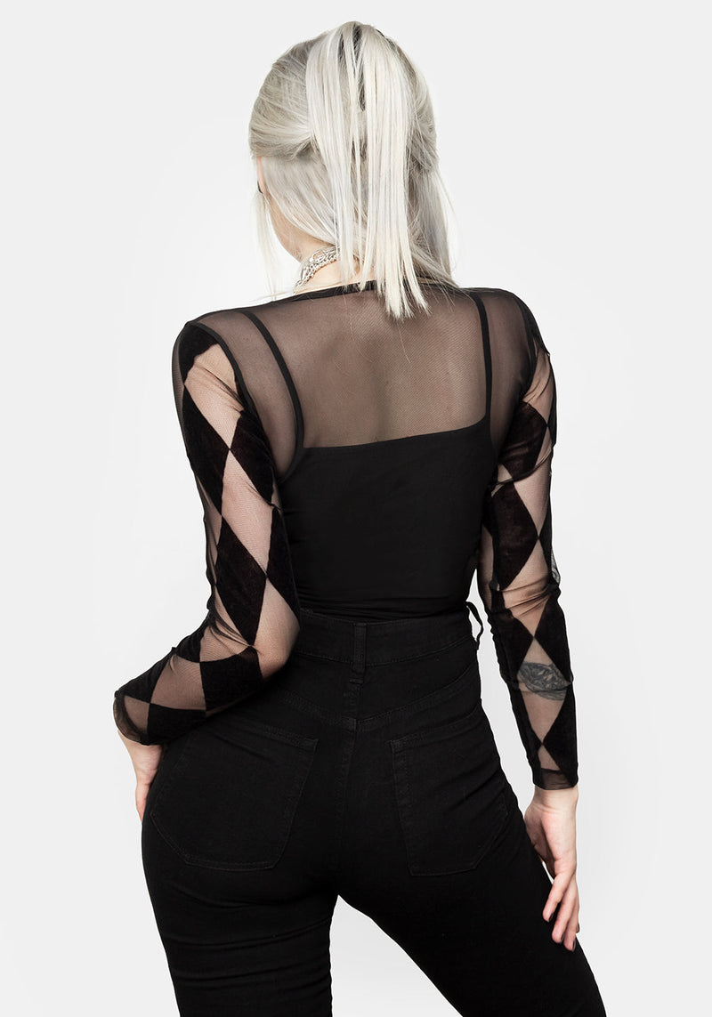 Harleen Checkerboard Mesh Bodysuit
