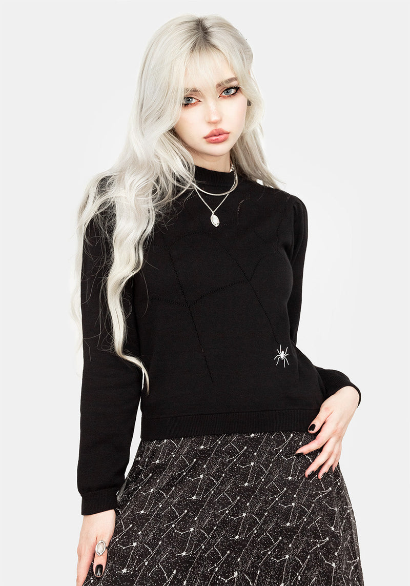 Lolth Puff Sleeve Crop Pointelle Jumper