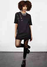 Mishap Lace up Jersey T-Shirt Dress