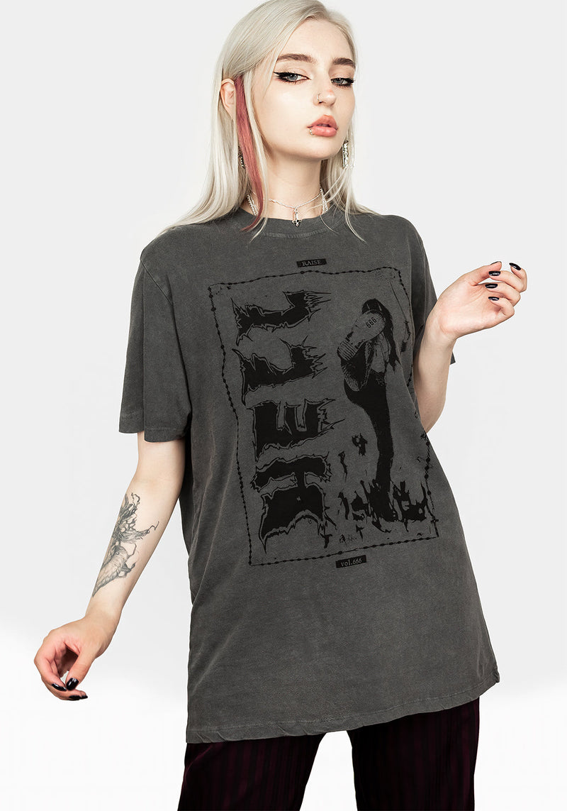 Hell Vintage Grey Washed T-Shirt