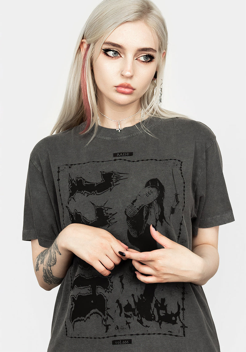 Hell Vintage Grey Washed T-Shirt