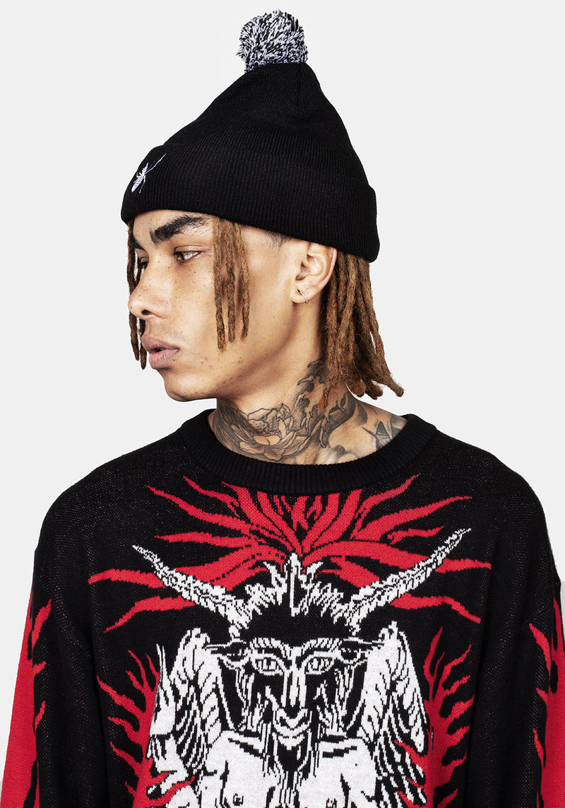 Spinneret Embroidered Pom Pom Beanie