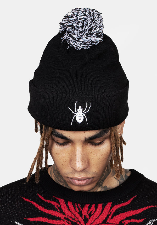 Spinneret Embroidered Pom Pom Beanie