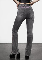 Tramp Washed Lace up Flared Jeans