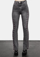 Tramp Washed Lace up Flared Jeans