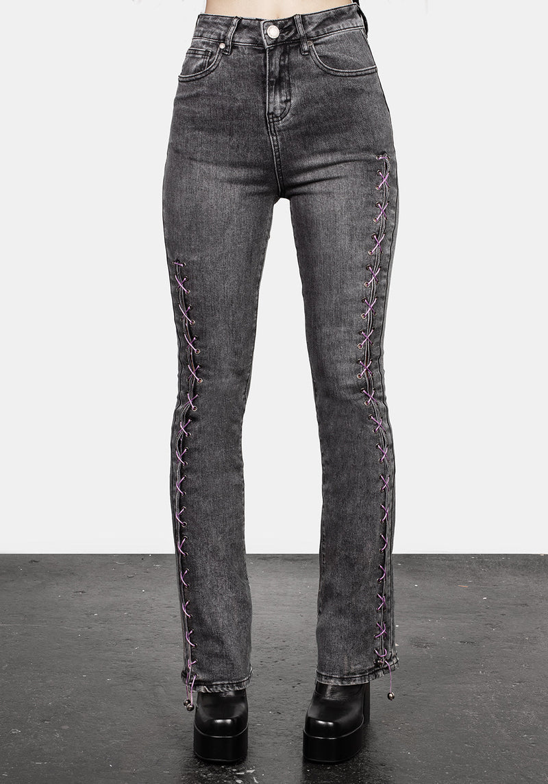 Tramp Washed Lace up Flared Jeans