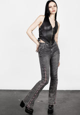 Tramp Washed Lace up Flared Jeans