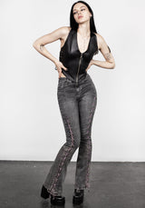 Tramp Washed Lace up Flared Jeans