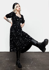 Silver Celestial Print Sweetheart Midi Dress