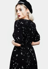 Silver Celestial Print Sweetheart Midi Dress