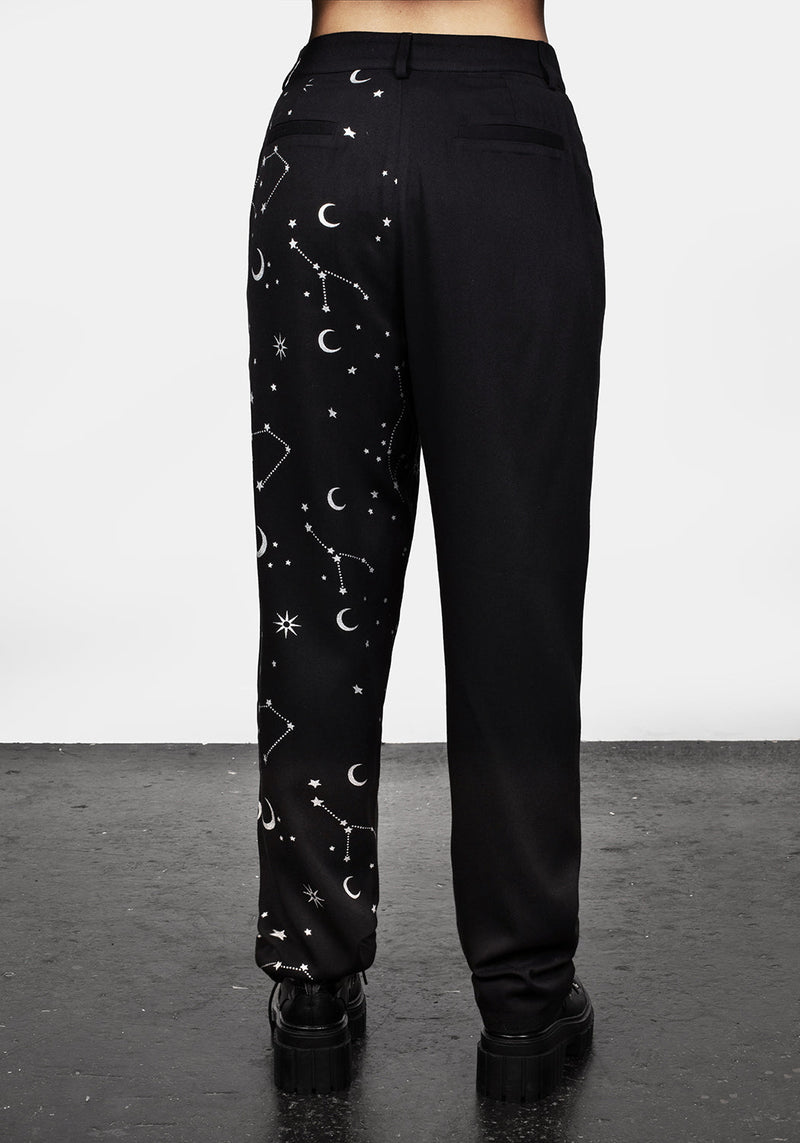 Silver Celestial Print Spliced Tapered Trousers