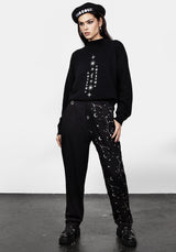 Silver Celestial Print Spliced Tapered Trousers