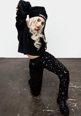 Silver Celestial Print Spliced Tapered Trousers