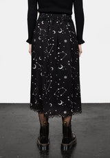 Silver Celestial Print Double Split Skirt