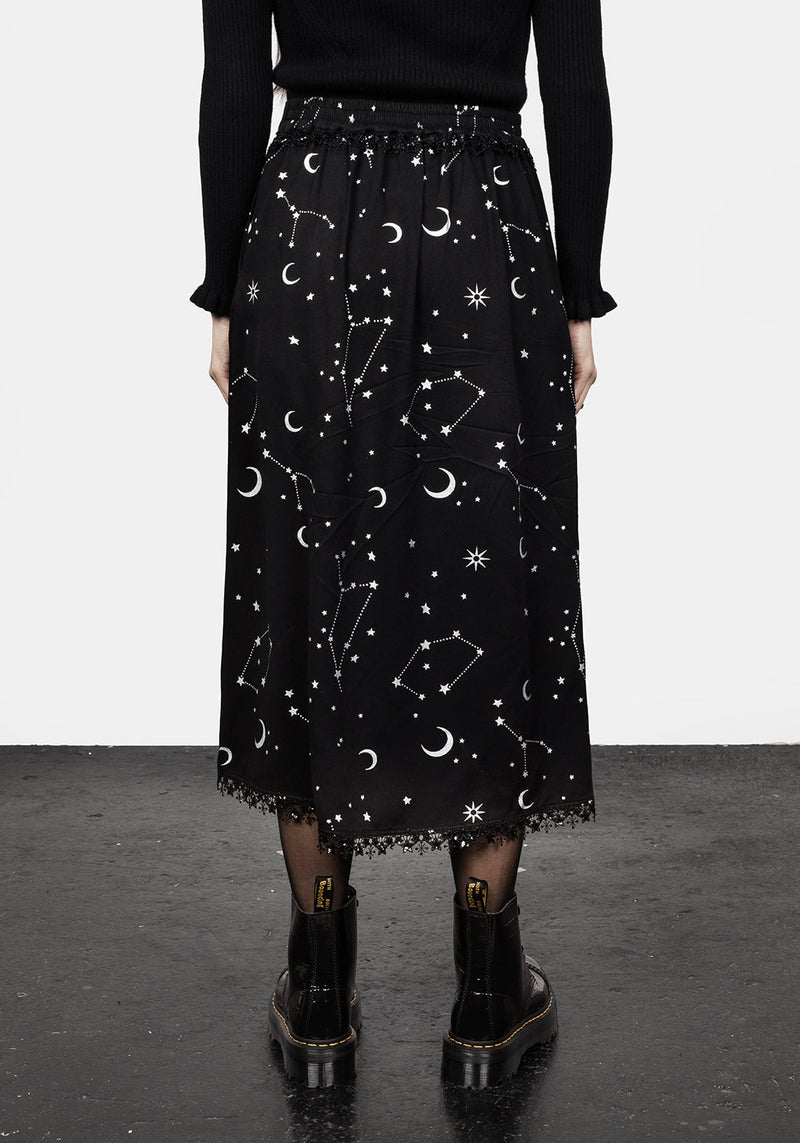 Silver Celestial Print Double Split Skirt