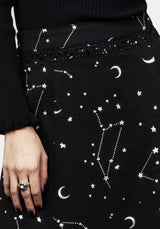 Silver Celestial Print Double Split Skirt