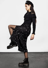 Silver Celestial Print Double Split Skirt