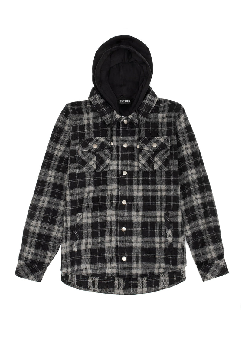 Unplugged Check Shacket with Removeable Hood