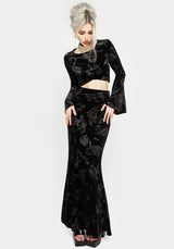 Zodiac Foil Print Velour Mermaid Maxi Skirt