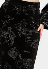 Zodiac Foil Print Velour Mermaid Maxi Skirt