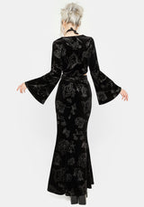 Zodiac Foil Print Velour Mermaid Maxi Skirt