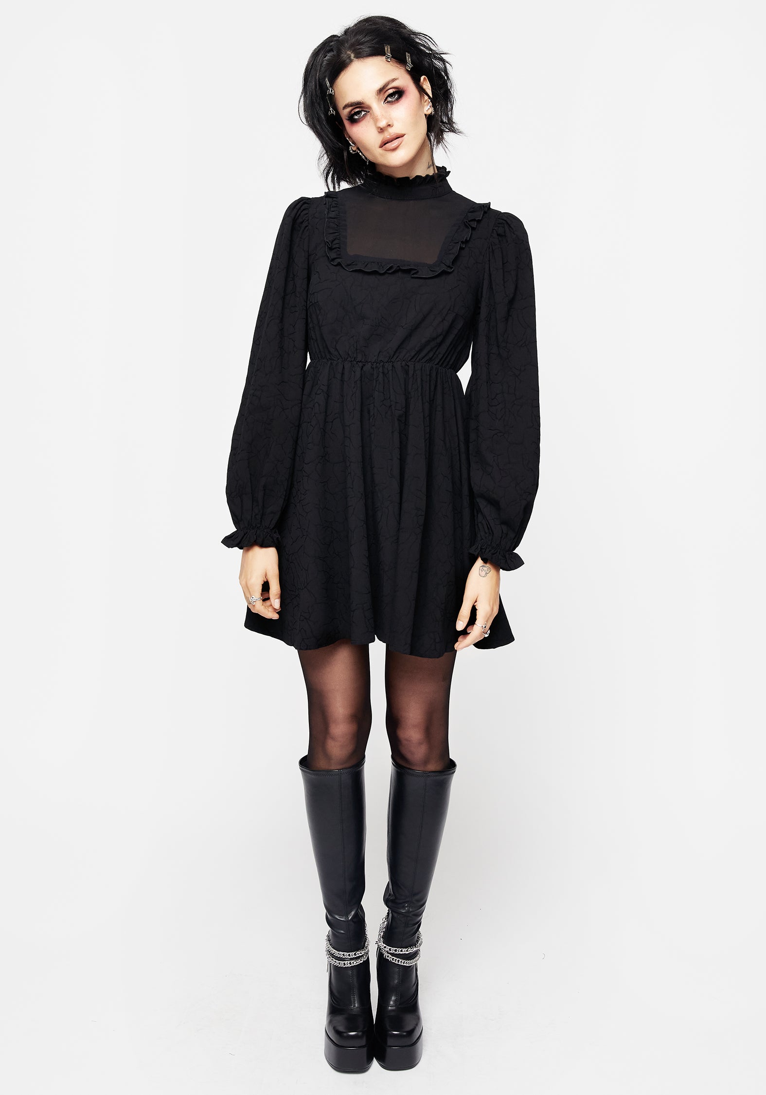 Priscilla High Neck Lace Mini Dress