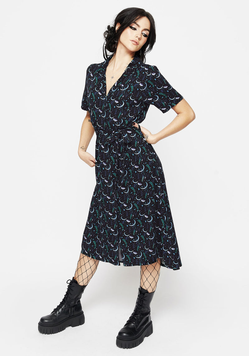 Diana Moon Moth Midi Shirt Dress