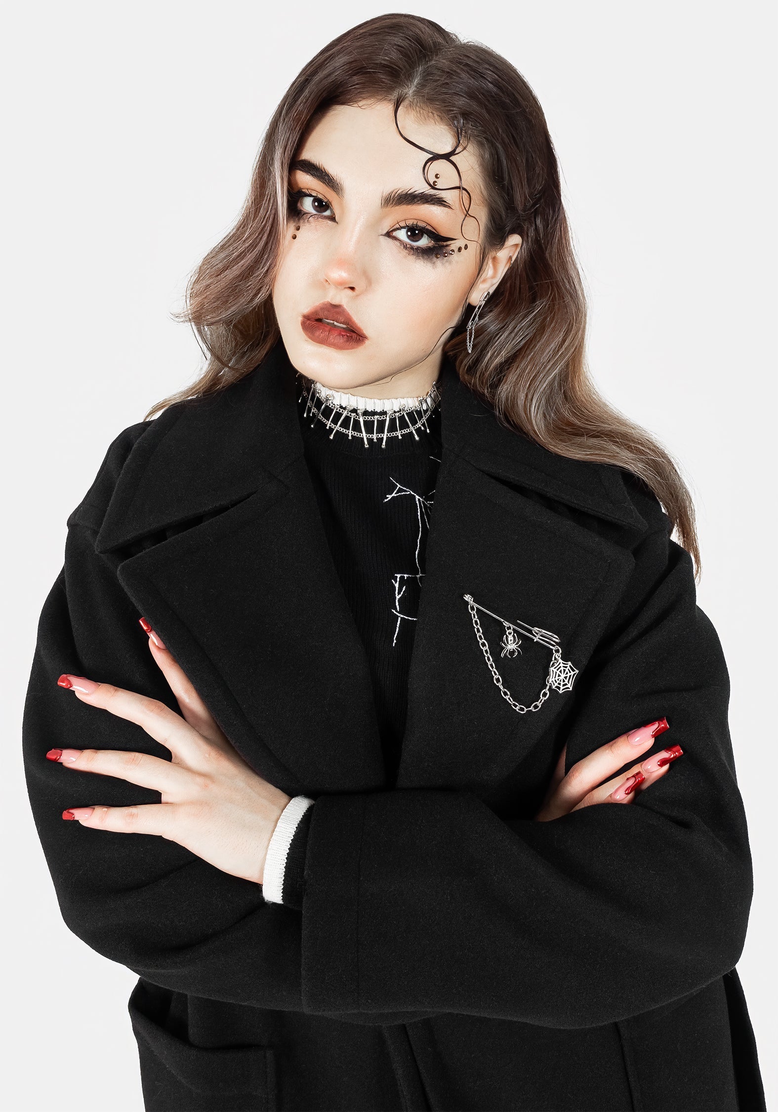 Disturbia | Meltdown Oversized Coat with Brooch - Black | Coats