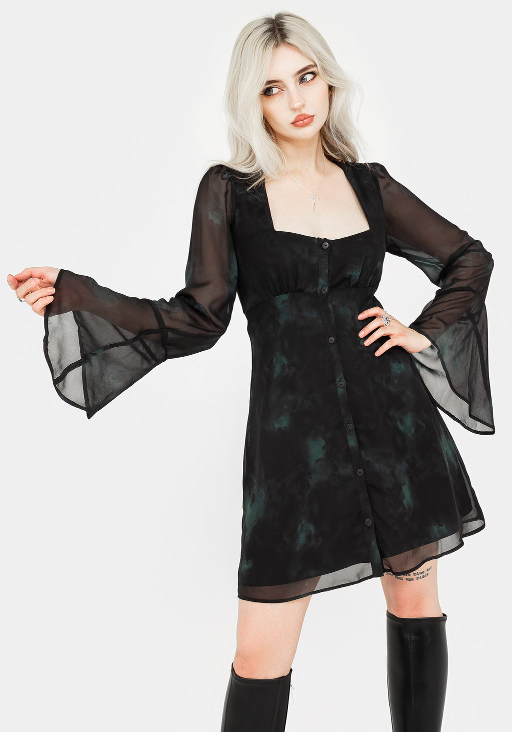 Lichen Bell Sleeve Chiffon Mini Dress Disturbia Lichen Bell Sleeve Chiffon Mini Dress Disturbia