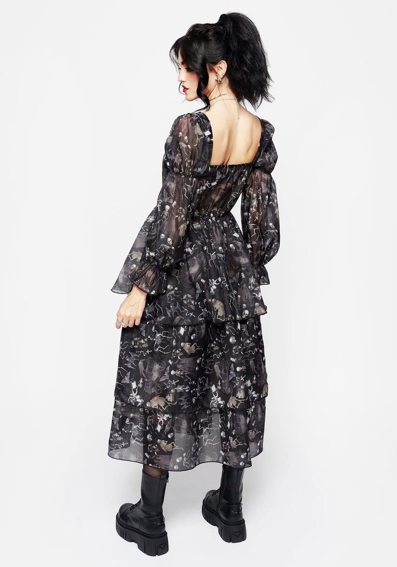 Melancholia Virago Puff Sleeve Layered Organza Midaxi Dress