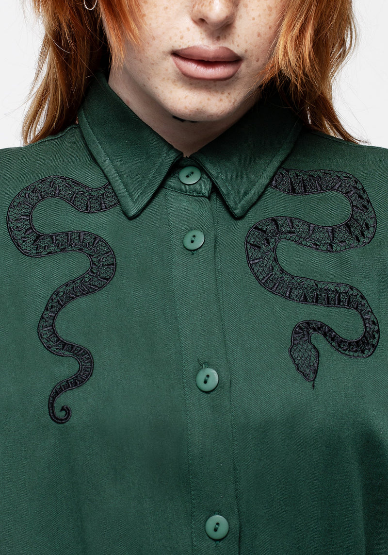 Slither Relaxed Midi Shirt Dress - Green