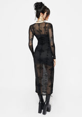 Priestess Flocked Mesh Maxi Dress