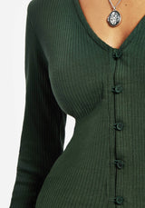 Surcantine Rib Button Up Long Sleeve Top