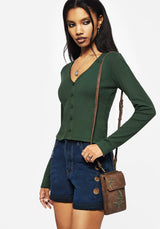 Surcantine Rib Button Up Long Sleeve Top