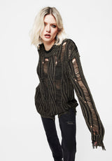 Granite Ladder Stitch Distressed Cable Knit Jumper