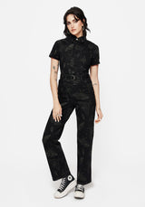 Callopistria Moth Print Denim Jumpsuit
