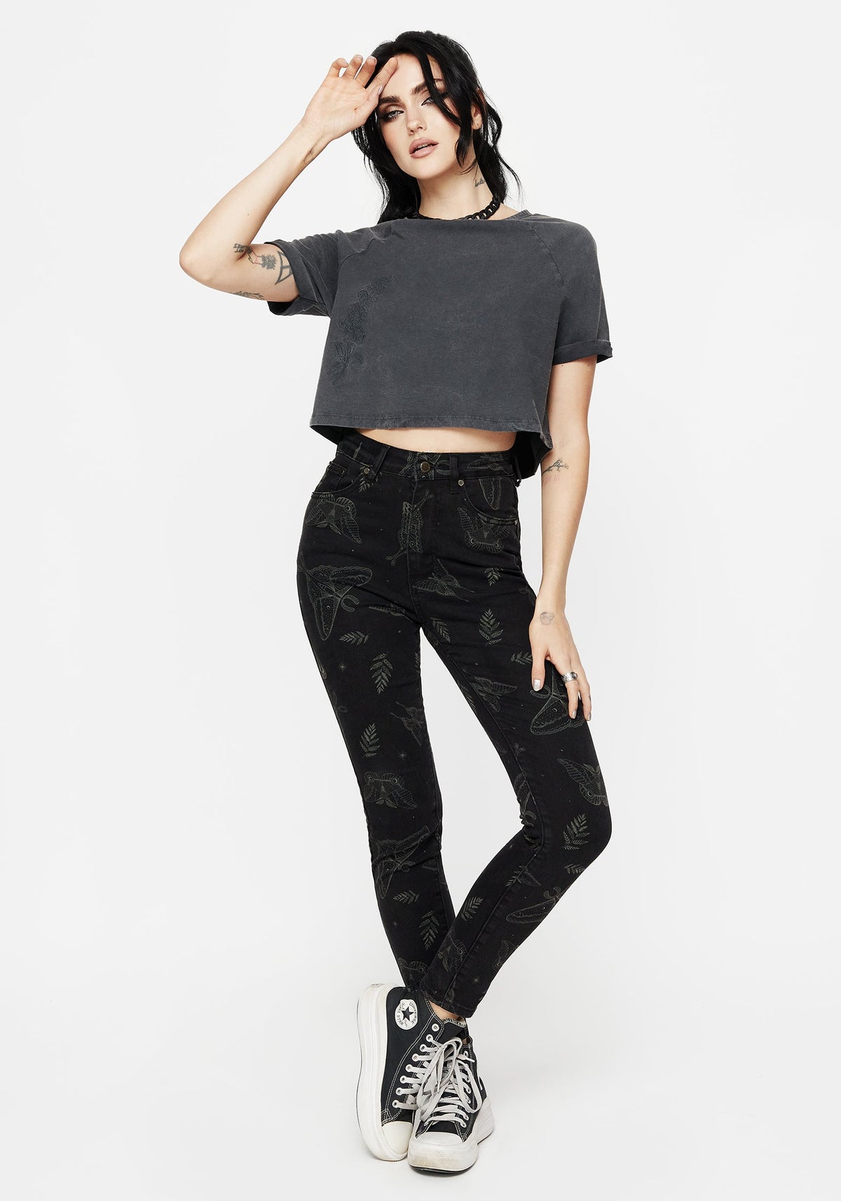 Callopistria Moth Print Denim Skinny Jeans