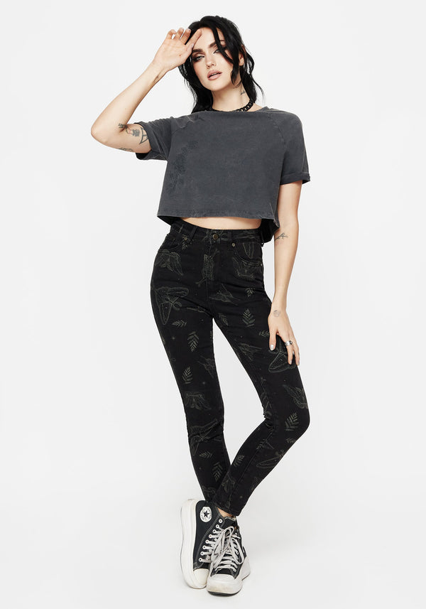 Callopistria Moth Print Denim Skinny Jeans