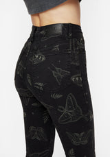 Callopistria Moth Print Denim Skinny Jeans