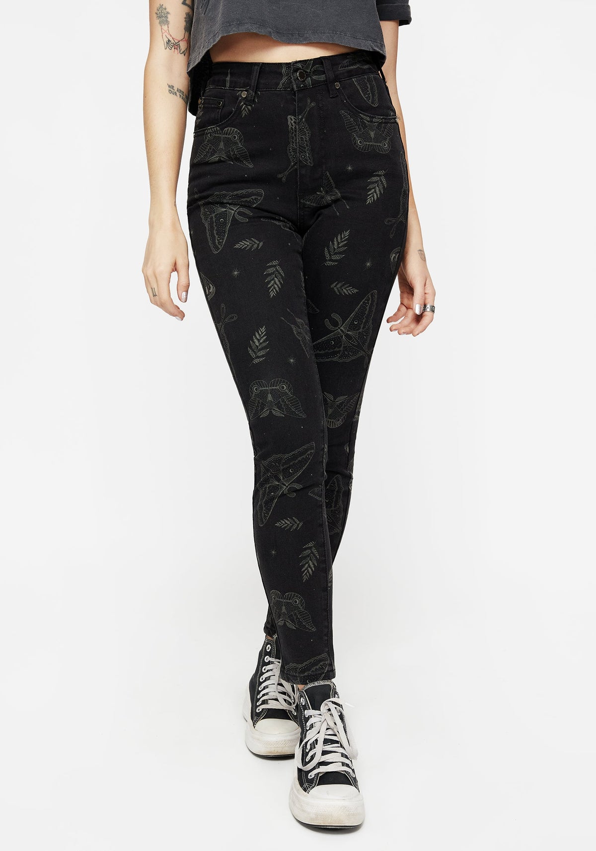 Callopistria Moth Print Denim Skinny Jeans